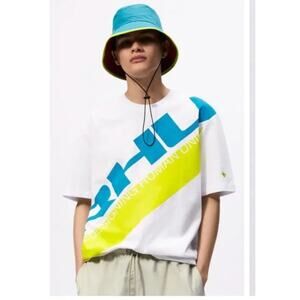 ZARA Rhuigi White Top Graphics Crew Neck Drop Shoulder Pullover Tee Size Large L